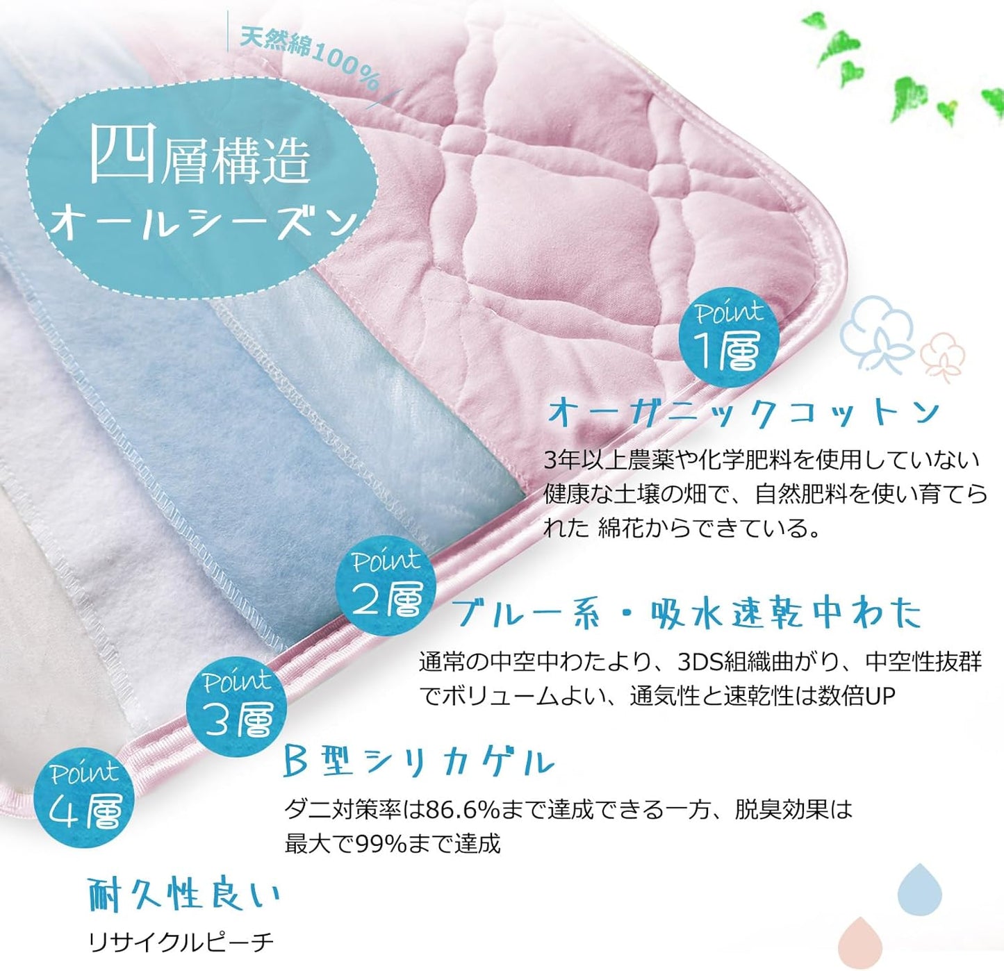 【カラー・サイズランダム 4枚セット】SunshineLife 吸湿速乾 敷きパッド