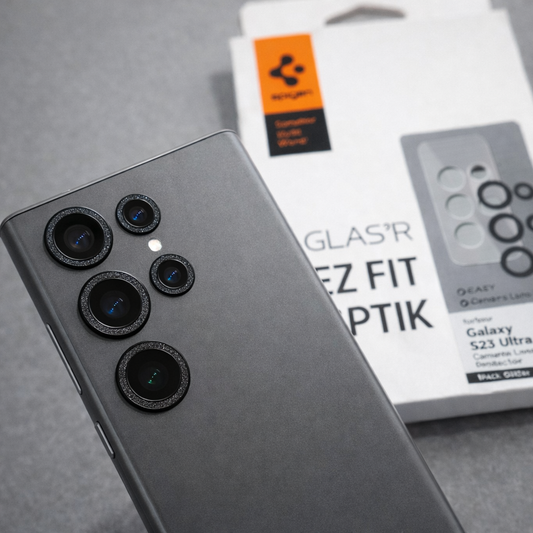 D205 【2個セット】Spigen EZ Fit Optik Pro カメラフィルム Galaxy S23 Ultra 用 レンズ保護フィルム ブラック 2セット ★