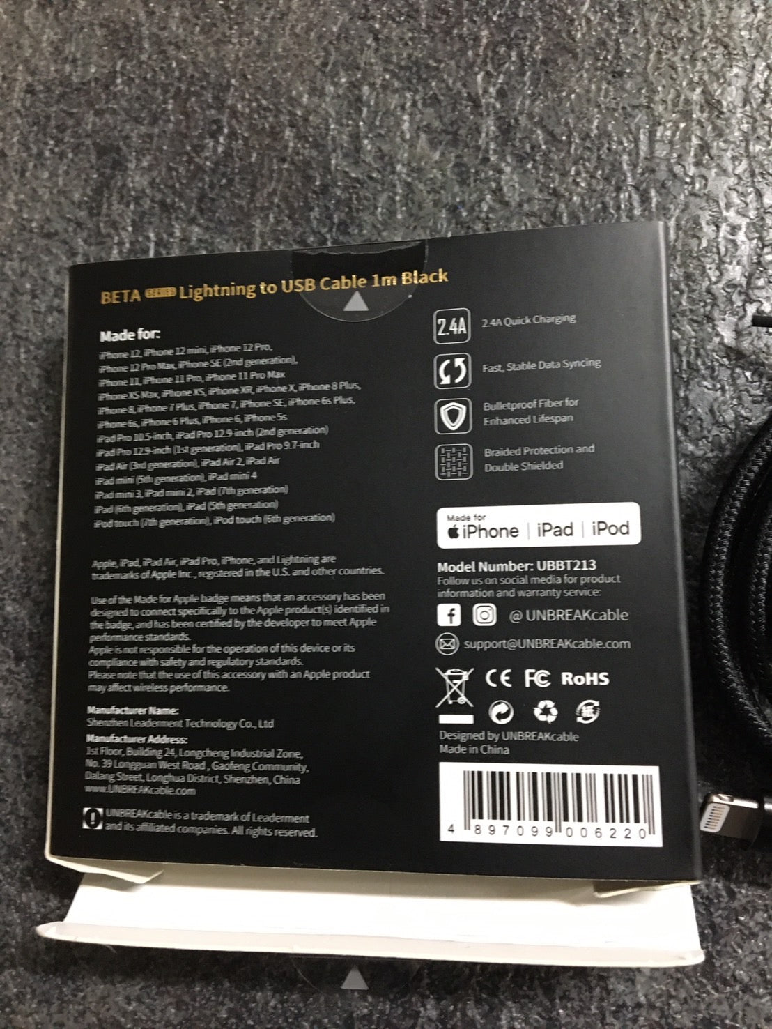 D009　　UNBREAKcable iPhone 充電ケーブル 1M MFi　★