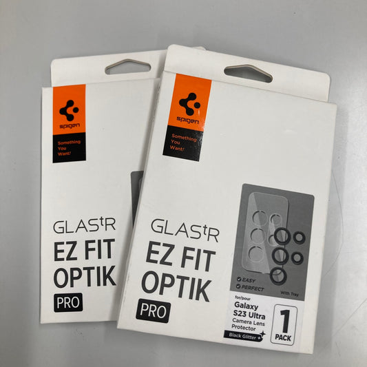 D205 【2個セット】Spigen EZ Fit Optik Pro カメラフィルム Galaxy S23 Ultra 用 レンズ保護フィルム ブラック 2セット ★