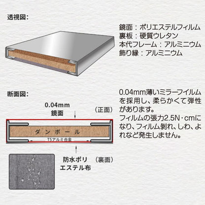 #1631 軽ドア掛け鏡150cmx40cm銀