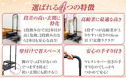 #3025　手すり付踏み台２段（樹脂）