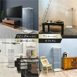 #1815 片扉ガラスケース3段白片扉全面ガラス　3段　ホワイト